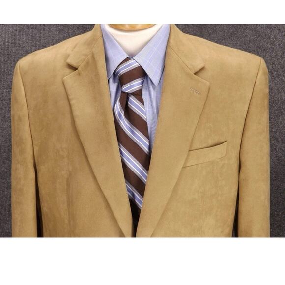 Vintage Lauren Ralph Lauren Sport Jacket Two Button Faux Suede Tan Mens Size 42S - Picture 2 of 12